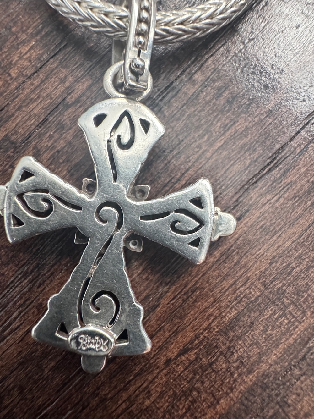 Barbara Bixby Cross Pendant Necklace Sterling Silver White Topaz 18k Gold - Picture 8 of 9